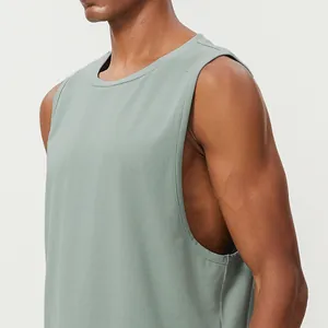 Men's breathable moisture-wicking sage green cotton sports tank top for gym and running