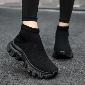 Atmungsaktive High-Top-Socken-Sneaker aus Fly-Knit für Damen und Herren mit dicker Sohle