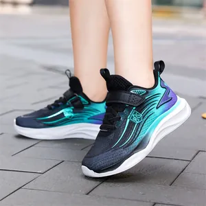 Zapatillas de malla transpirable para niños en degradado turquesa y violeta, tenis deportivos