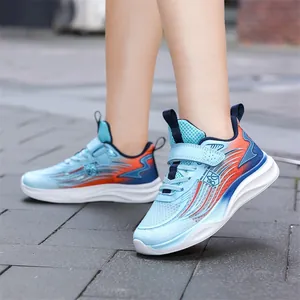 Zapatillas de running de malla transpirable para niños de 6 a 12 años, azul y naranja