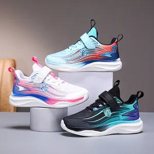 Zapatillas infantiles de malla transpirable con velcro y suelas onduladas para niños y niñas