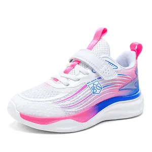 Zapatillas deportivas transpirables para niños con degradado rosa azul para correr