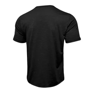 Back view of men's casual slub texture black short sleeve T-shirt