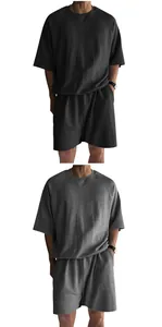 Ensemble de détente d'été deux pièces pour hommes en noir et gris chiné coton doux