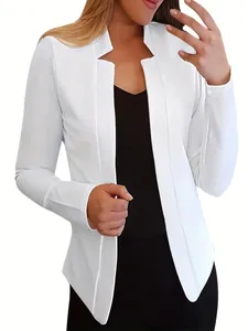 Elegant white open-front blazer cardigan for women, stylish professional office wear.