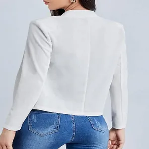 Detailed back view of a white structured blazer cardigan with minimalist design