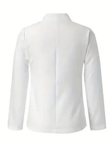 Back view of a plain white solid color long sleeve blazer cardigan for women