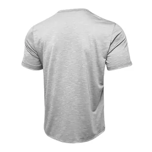 Back view of men's grey slub cotton short sleeve t-shirt with texture