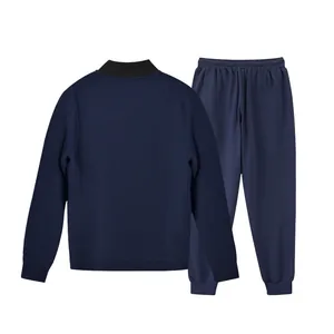 Rückansicht eines marineblauen Herren-Sportanzugs mit Reißverschlussjacke und Jogginghose