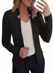 Elegant women's slim fit solid black blazer cardigan for professional office wear