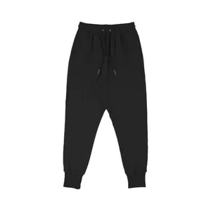 Schwarze Herren-Sporthose mit Kordelzug und gerippten Bündchen am Knöchel.