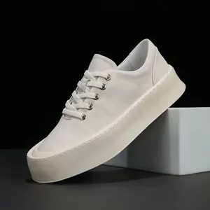 Sneaker con Plateau in Vera Pelle da Uomo Scarpe Casual Bianche Scarpe da Skate in Pelle Bovina Traspiranti per Uomo Suola Spessa
