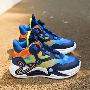 Kids Basketball Shoes Rotary Buckle Breathable Mesh High Top Children Sports Running Sneakers For Boys Girls Students