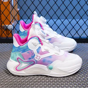 Children's breathable mesh basketball shoes with tie-dye pattern and rotating lace