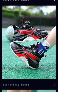 Detailed view of boys' basketball shoes featuring a modern quick-lace rotary knob system