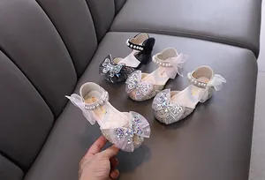 Zapatos de princesa para niñas con diamantes de imitación y perlas en varios colores