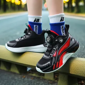 Kids Boys Basketball Shoes Rotary Buckle Breathable Non Slip Athletic Sneakers For Professional Training Casual Wear Running Sport