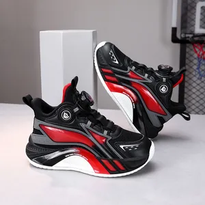 Boys stylish breathable basketball shoes in red and black with rotary lace system