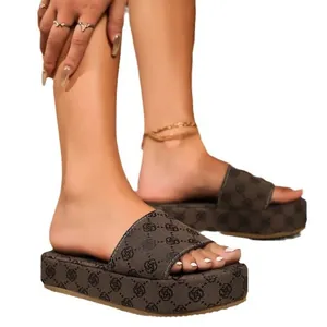 Stylish women's platform slippers featuring elegant plum blossom embroidery and chunky wedge soles