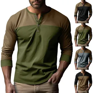Detailansichten mit verschiedenen Farben des langärmeligen Retro-Henley-Shirts für Herren.