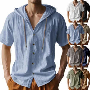 Gedetailleerd overzicht van casual linnen shirts met capuchon voor heren in kleuren