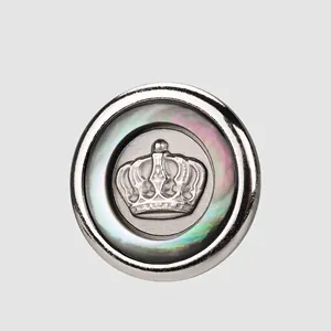 Vintage Crown Relief Brass Buttons With Natural Black Shell Inlay Shank Metal Buttons For High-End Suit Coat Sewing DIY