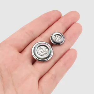Premium thick copper buttons featuring a royal crown motif and dark pearlescent center inlay