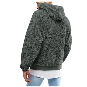 Felpa con cappuccio in pile peloso oversize da uomo in grigio scuro, calda per autunno inverno