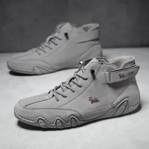 Stylish grey high-top men's casual Martin boots featuring a unique octopus rubber sole