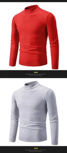 Jersey de punto ajustado para hombre con cuello semialto, en rojo y gris claro.