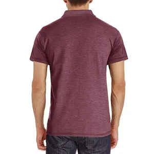 Back view detail of a premium men's burgundy cooling knit short sleeve polo shirt