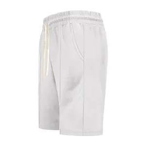 Detail side view of white men's casual golf sports shorts with a ribbed texture