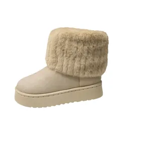 Warme winterse sneeuwlaarzen voor dames met dikke plateauzool en stijlvolle rand van imitatiebont.