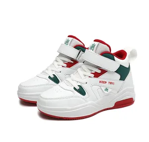 Baskets montantes pour enfants avec bloc de couleurs blanc rouge vert et scratch