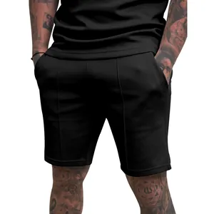 Men's solid black casual fitness sports shorts featuring athletic seam details in black