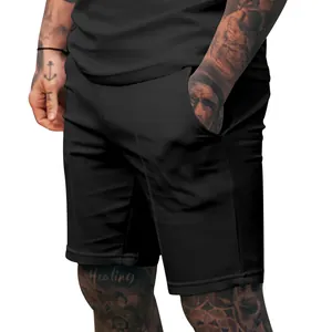 Men's black pinstripe casual golf shorts for sports and leisure shown on a fit model