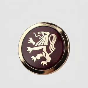 Vintage Round Metal Buttons Zinc Alloy Drop Glue Lion Crest Gold Border Fasteners For Blazer Coat Suit Sewing DIY Crafts