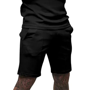 Close-up of men's black golf casual shorts with pinstripe texture and slim fit