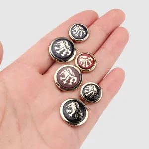 Premium zinc alloy metal buttons with gold lion emblem and colorful drip glue finish
