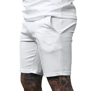 Detailed side view of premium white men's sports shorts with comfortable casual fitness fit