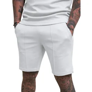 Premium men's white casual fitness shorts with decorative vertical seams and side pockets
