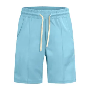 Front view of light blue men's casual ribbed golf shorts with drawstring