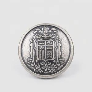 High-End Thick Copper Metal Buttons Vintage European Crest Relief Pattern Gold Silver Soldered Base Buttons For Suit Coat DIY Sewing Accessories
