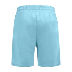 Detailed back view of light blue men's casual golf shorts with an elastic waistband.
