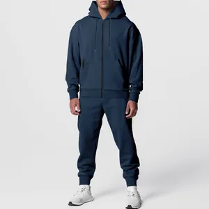 Bequemer dunkelblauer Herren-Fleece-Trainingsanzug mit Kapuze für Sport und Freizeit
