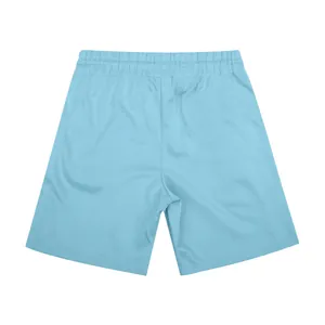 Back view of light blue mens golf shorts with elastic waistband and textured fabric