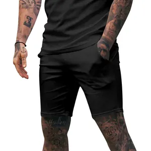 Classic men's black athletic shorts for summer fitness and casual gym wear daily use