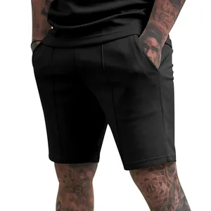 Back view detail of men's black athletic shorts with vertical stitched seam design
