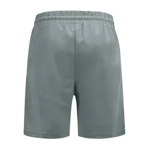 Back view of grey rib-knit men's shorts with comfortable elastic waistband