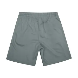 Back view of grey pinstripe golf leisure shorts for men with elastic waist.